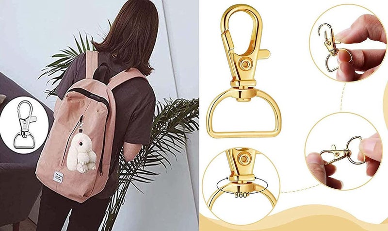 DIY Crafts 10 Pcs Slide Buckles Chrome Gold Round Swivel Clasps with D Rings Slide Buckles Set Lanyard Snap Hooks Keychain Clip Hooks D Keychain Rings Lobste 10 Pcs Slide Buckles Chrome Gold - Image 3