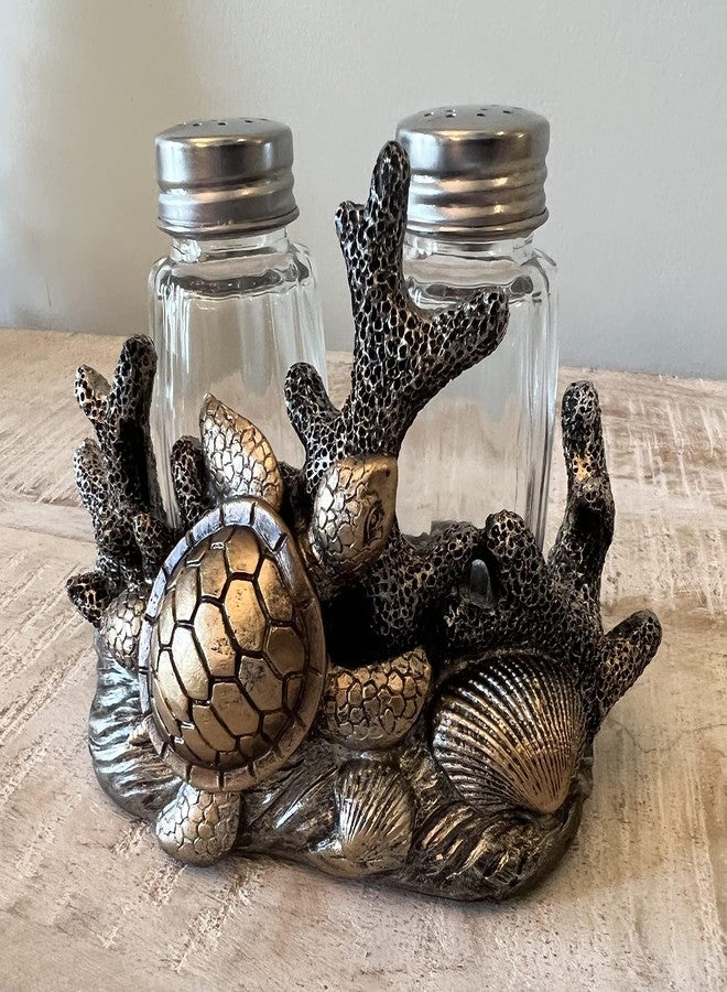توب براس طقم رشاشات ملح وفلفل على شكل سلحفاة بحرية وصدفة مرجانية - ديكور بحري مستوحى من شاطئ المحيط الساحلي - Image 3