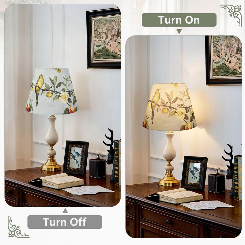 Haultop Bell Lamp Shades, Lampshade with Floral and Brids Print, 7.8 "Top x 13" Bottom x 10.3"Height, Spider Lampshades for Table, Floor Lamp, Home Decor, Easy Assembly - Image 2