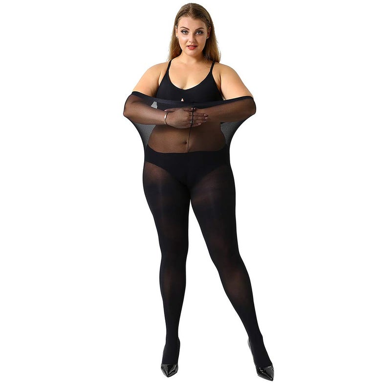 MANZI ت tights نسائية سوداء من مانزي بحجم زائد 2 زوج تحكم علوي بنطلون ضيق XXXL - Image 3