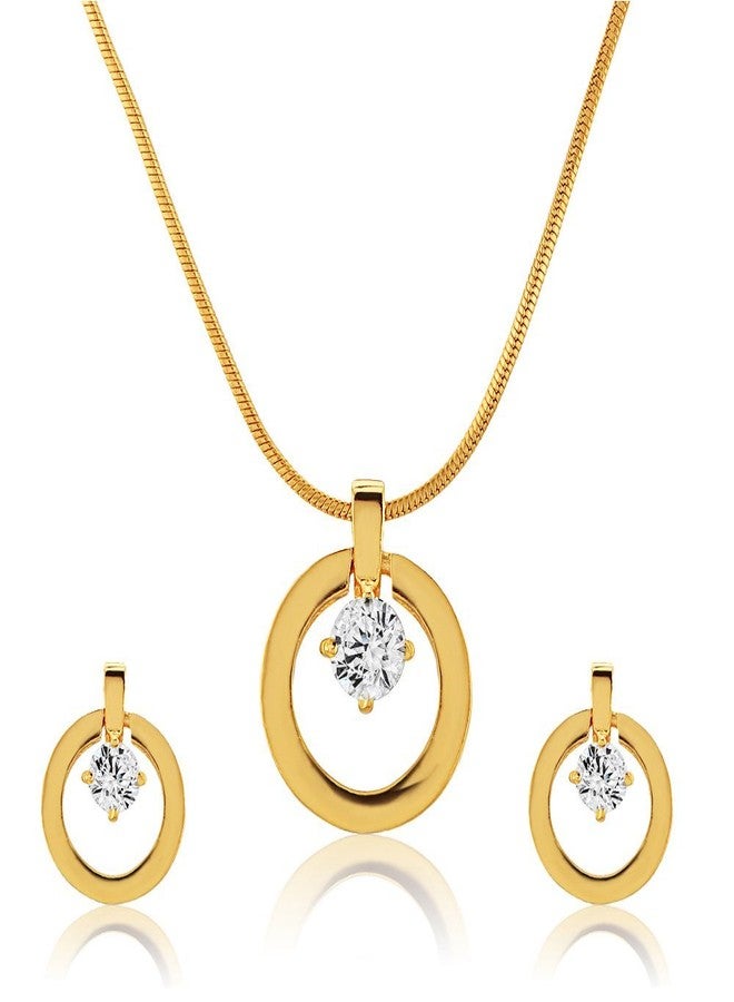Mahi Circle Rhodium Plated Aureole Pendant Set for Women NL1105037G - Image 1