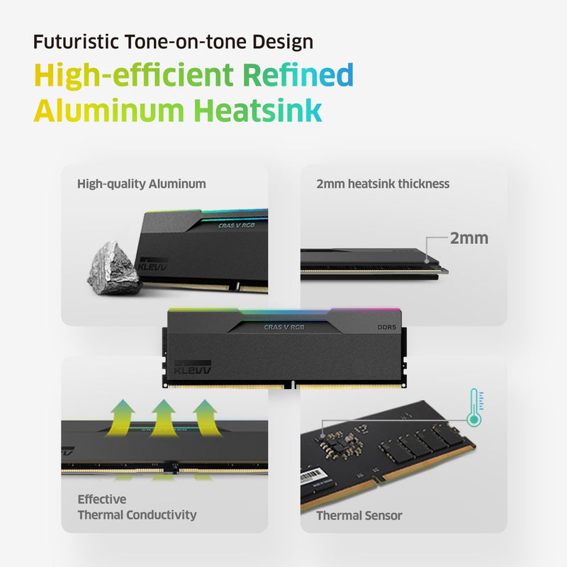 KLEVV CRAS V RGB DDR5 64GB (2x32GB) 6000MHz CL30 A-DIE 1.35V Gaming Desktop Ram Memory SK Hynix Chip XMP 3.0 / AMD Expo Ready - Black (KD5BGUA80-60A300G) - Image 5