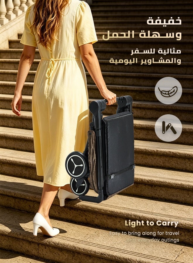 أوميني عربة أطفال للسفر بالطائرة، خفيفة بوزن 5.5 كجم، قابلة للطي بحجم 55×32×26 سم، تقف مستقلة بعد الطي، مسند ظهر حتى 175°، حزام أمان خماسي النقاط - Image 3