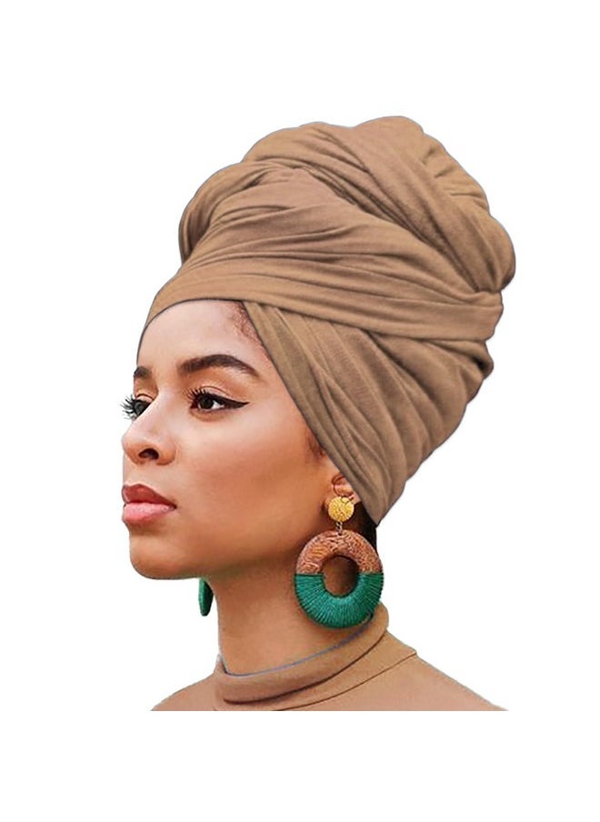 Xtrend - 1 Piece Head Wrap Stretch African Turban For Women Fashion Headwear Extra Long Hair Scarf Caps Bohemian Headwraps Soft Breathable Turbans Tie (Camel) - Image 1