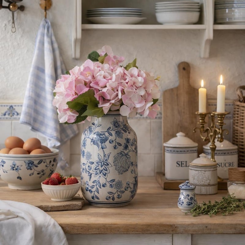 SIDUCAL Low dust buildup Blue and White Vintage Vase, 9.4 Inch Ceramic Chinoiserie Floral Vase, Retro Ice Cracked Blue and White Porcelain for Home Decor Centerpieces, Living Room, Bookshelf, Office Freeze crack proof - Image 4