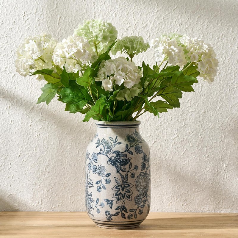 SIDUCAL Low dust buildup Blue and White Vintage Vase, 9.4 Inch Ceramic Chinoiserie Floral Vase, Retro Ice Cracked Blue and White Porcelain for Home Decor Centerpieces, Living Room, Bookshelf, Office Freeze crack proof - Image 1
