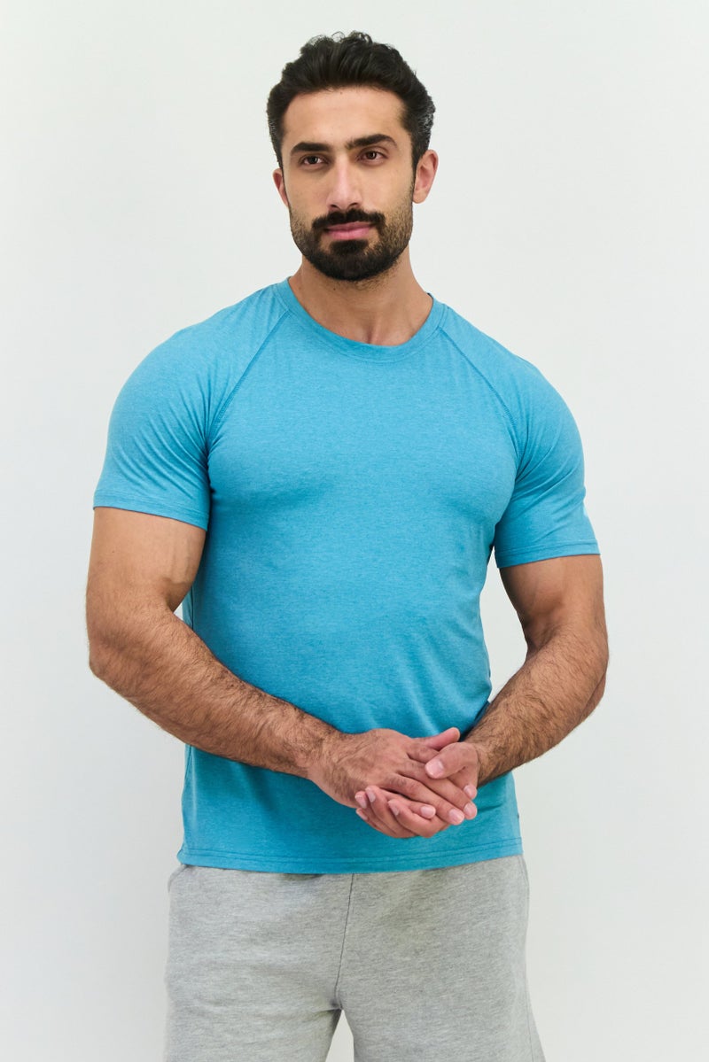 MOTION Men Sportswear Fit Short Sleeve Training T-Shirts, Marina Blue Heather - Image 1