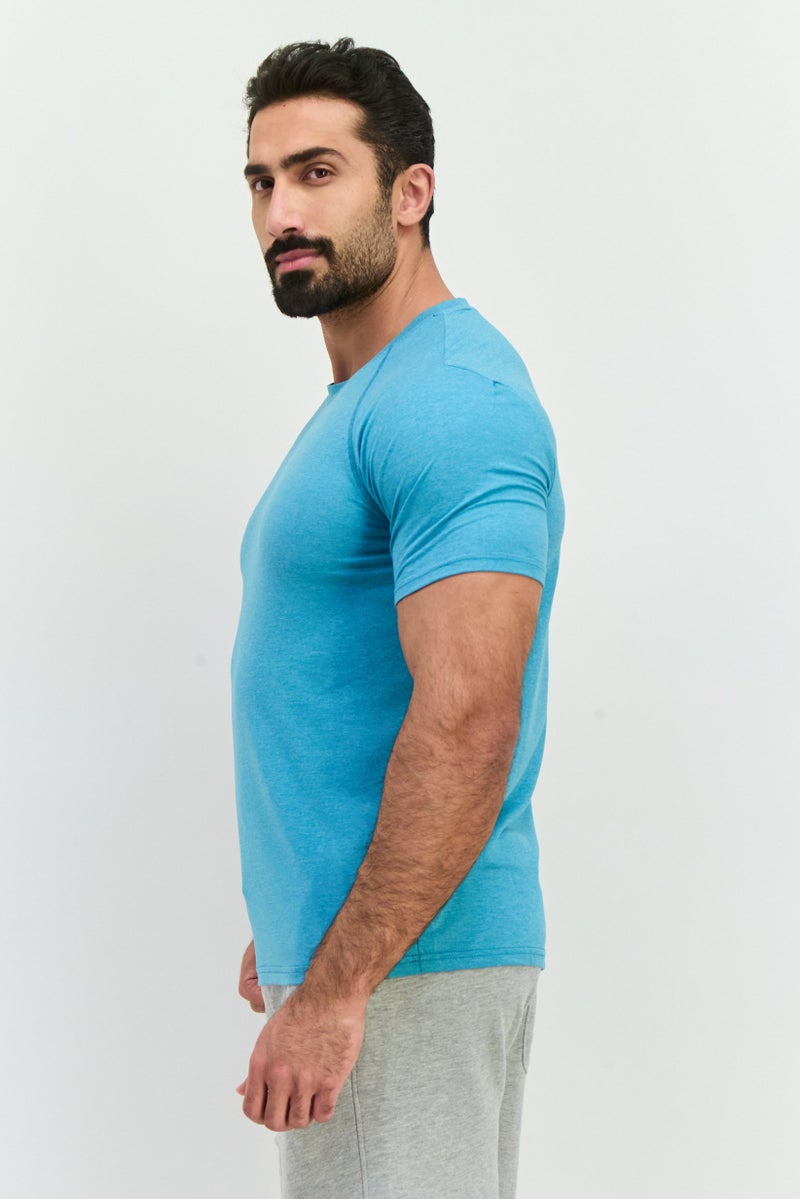 MOTION Men Sportswear Fit Short Sleeve Training T-Shirts, Marina Blue Heather - Image 2