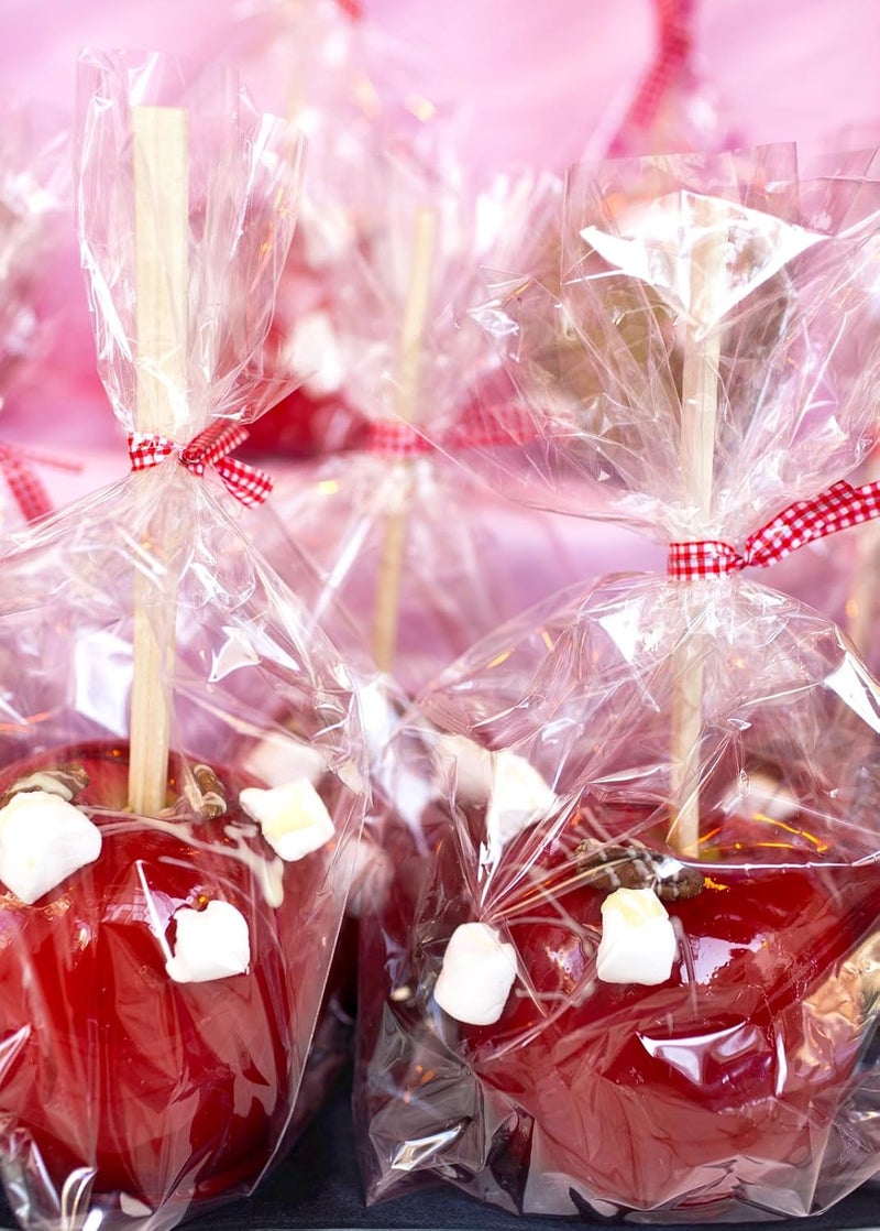 Ocmoiy DIY Candy Apple Kits - 100 Pcs Sticks and Bags With 50 Yard Gold and Silver Glitter Ribbons for Large Caramel Apple Lollipop Making Packaging Supplies - Image 5