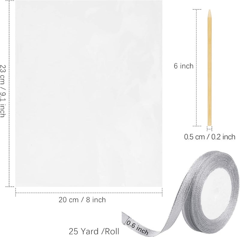 Ocmoiy DIY Candy Apple Kits - 100 Pcs Sticks and Bags With 50 Yard Gold and Silver Glitter Ribbons for Large Caramel Apple Lollipop Making Packaging Supplies - Image 4