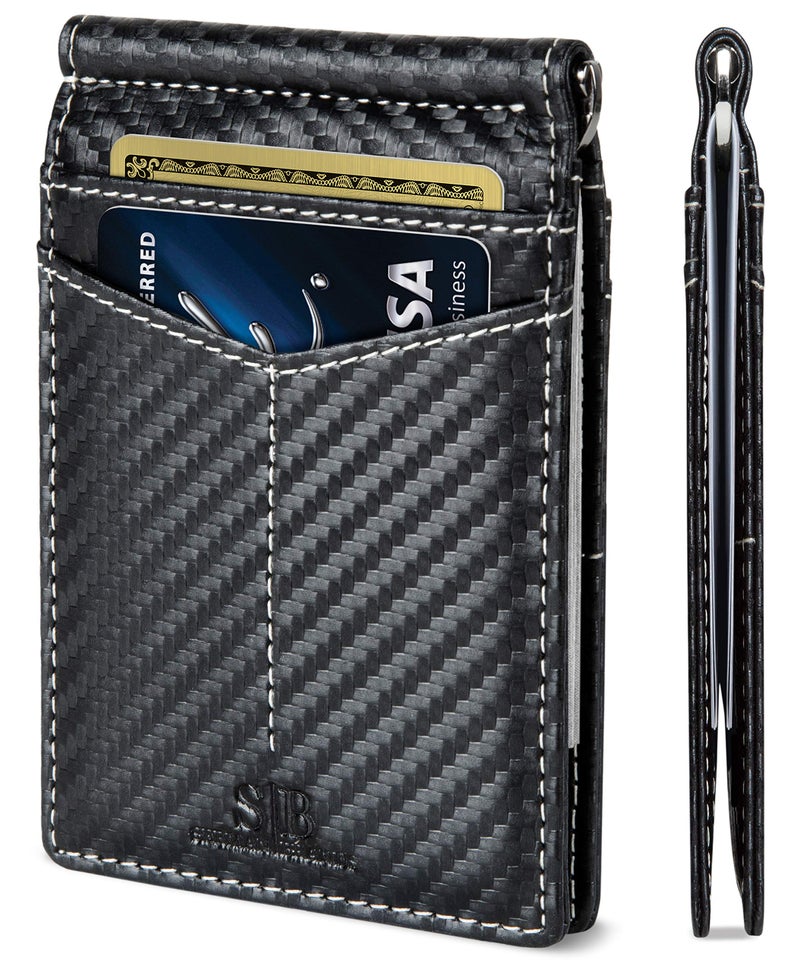 SERMAN BRANDS RFID Blocking Wallet Slim Bifold - Genuine Leather Minimalist Front Pocket Wallets for Men with Money Clip Gift (Modern Black) - Image 1