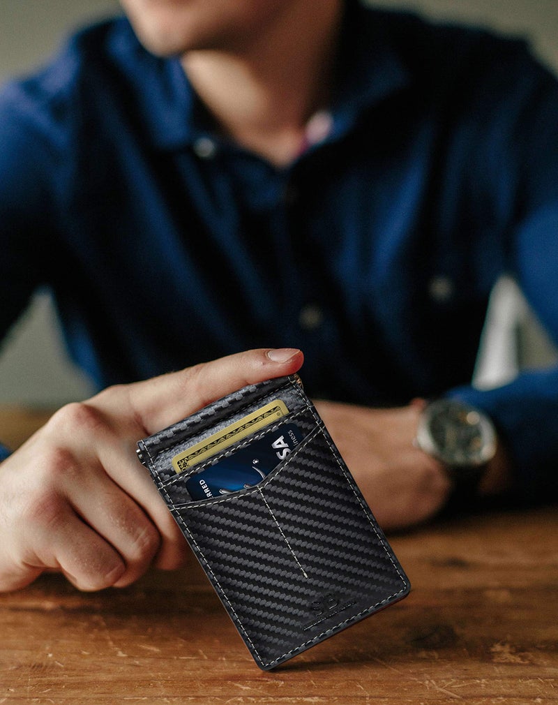SERMAN BRANDS RFID Blocking Wallet Slim Bifold - Genuine Leather Minimalist Front Pocket Wallets for Men with Money Clip Gift (Modern Black) - Image 2