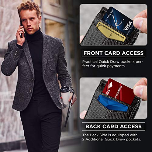 SERMAN BRANDS RFID Blocking Wallet Slim Bifold - Genuine Leather Minimalist Front Pocket Wallets for Men with Money Clip Gift (Modern Black) - Image 4