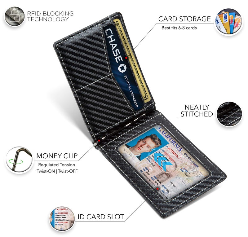 SERMAN BRANDS RFID Blocking Wallet Slim Bifold - Genuine Leather Minimalist Front Pocket Wallets for Men with Money Clip Gift (Modern Black) - Image 5