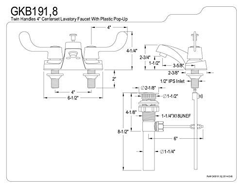 Kingston Brass GKB191 Americana 4inch Lavatory Faucet Twin Blade Handles Chrome - Image 3