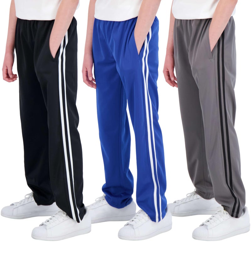 Real Essentials 3 Pack Boys Tricot Open Bottom FleeceLined Sweatpants with Pockets Set 2L 1416