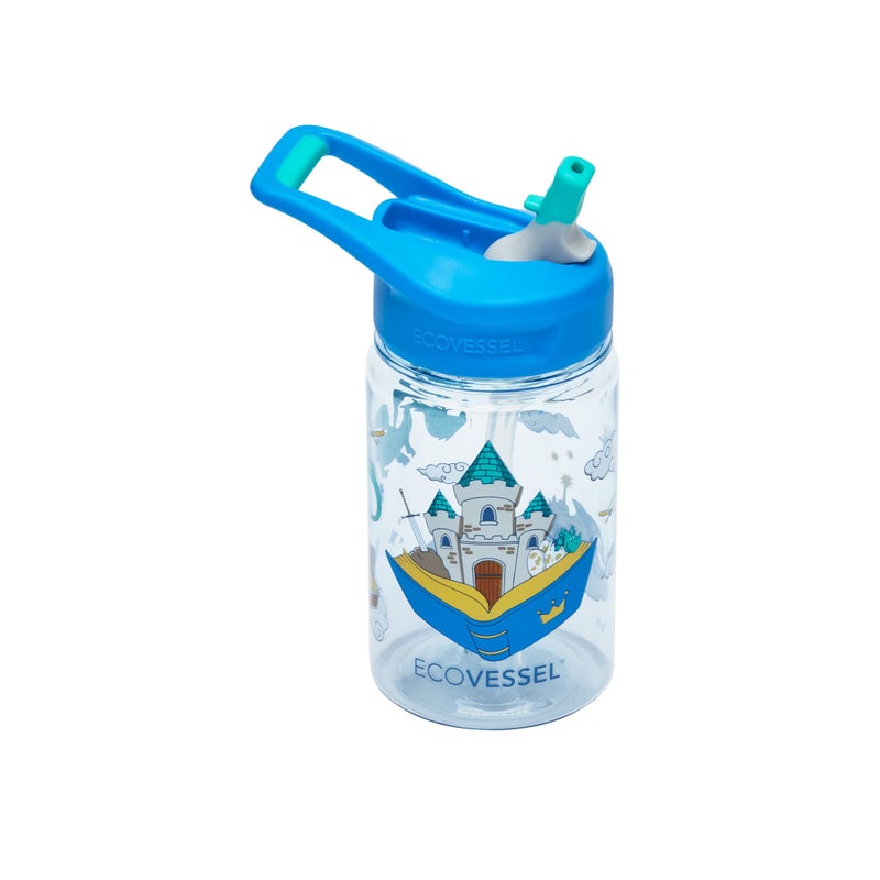 EcoVessel SPLASH Tritan Plastic Kids Water Bottle with Straw Leak Proof Flip Top Lid and Carry Handle Kids Cups Sports Water Bottle Sippy Cups 12 oz Storybook
