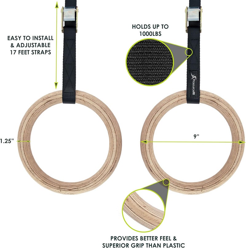 ProSourceFit Fitness Gymnastics Rings with Straps for Total Body Conditioning at Home - Image 3