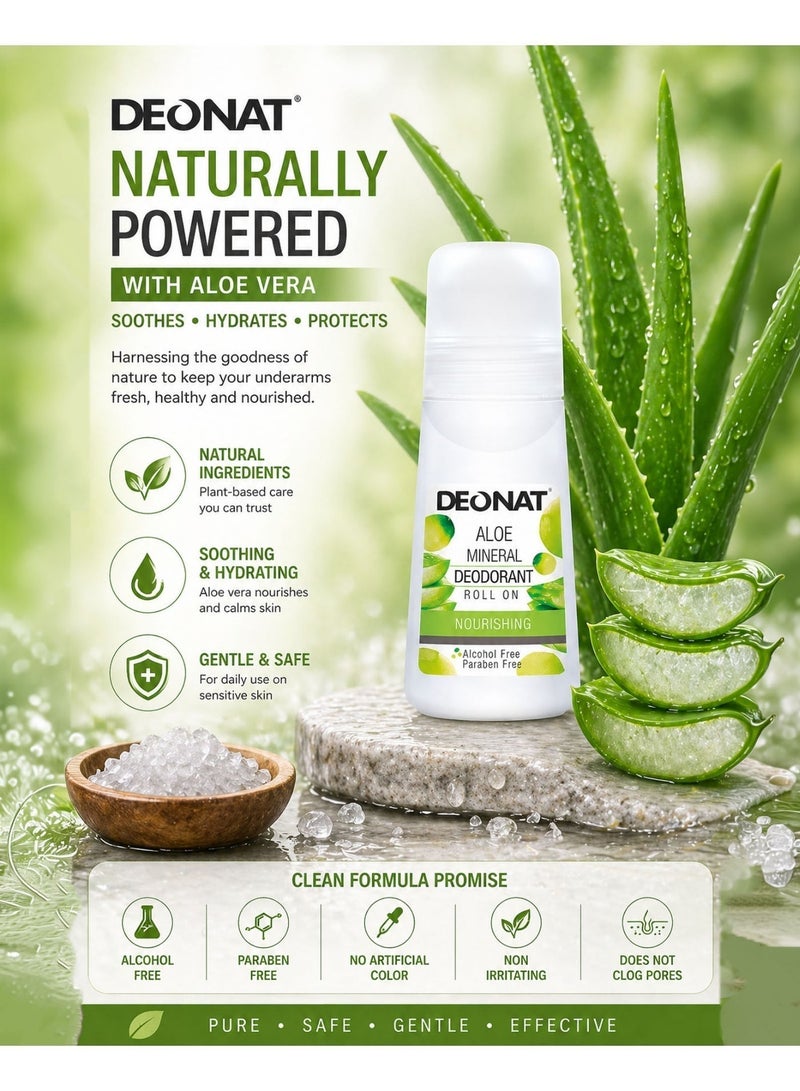 DEONAT Aloe Mineral Deodorant Roll On Nourishing with Aloe Vera Extract Hydrating Soothing Underarm Care Odor Protection Natural Mineral Deodorant Anti Bacterial Long Lasting Freshness Gentle Skin Care for Men and Women Daily Use Sensitive Skin 65 ml Pack of 3 - Image 5