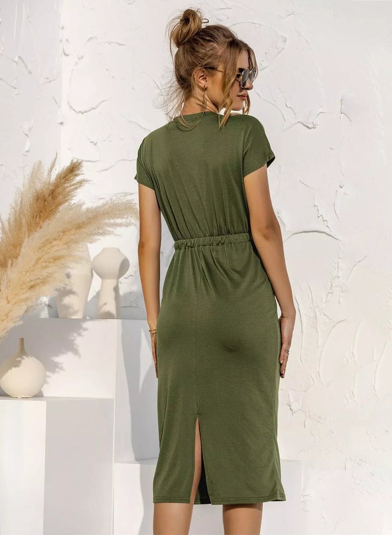 Solid Split Hem Tee Dress  - Image 1