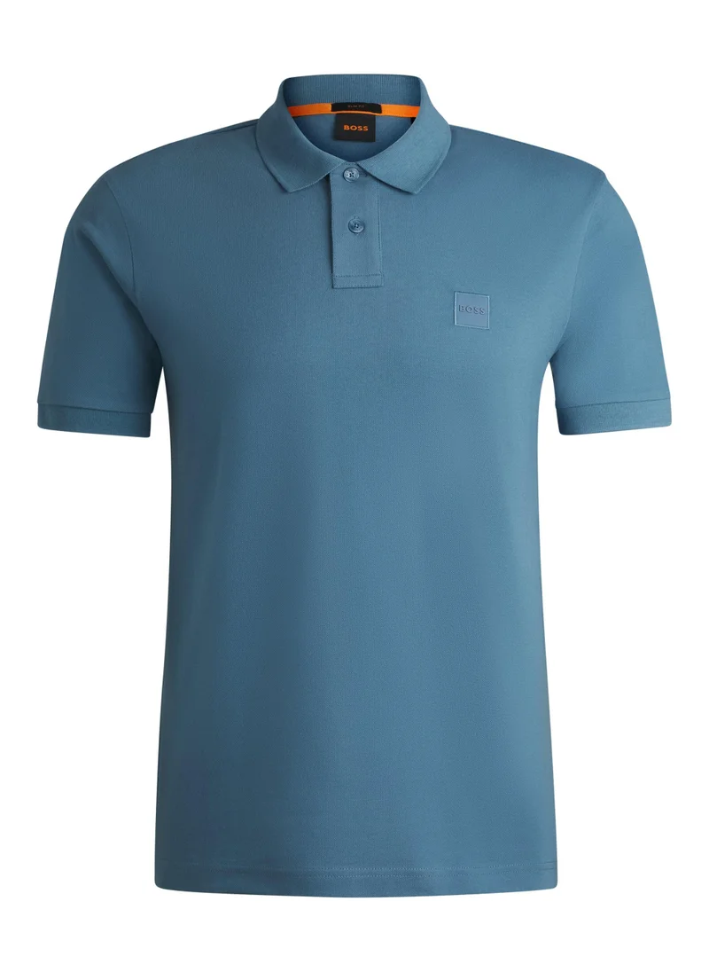 BOSS Stretch-cotton slim-fit polo shirt with logo patch