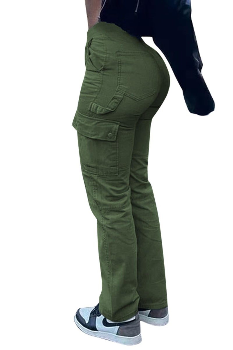 SESERAGI Womens Cargo Pants Trousers Pockets High Waisted Army Fatigue Pants Cotton Womens Work Pants Construction Army Green M - Image 1