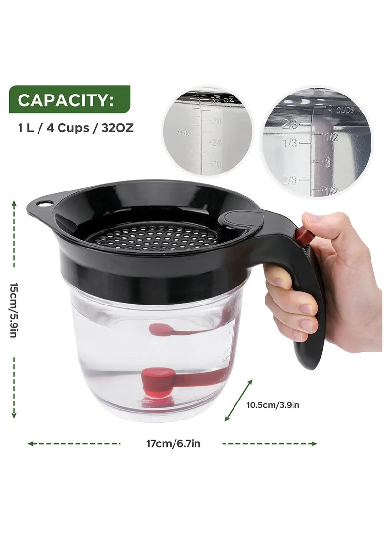 SYOSI - Fat Separator With Bottom Release - 1L Grease Separator Cup Fat Skimmer For Cooking, Measuring Cup Healthier Gravy, Soup, Stock And Oil Separator - Image 1