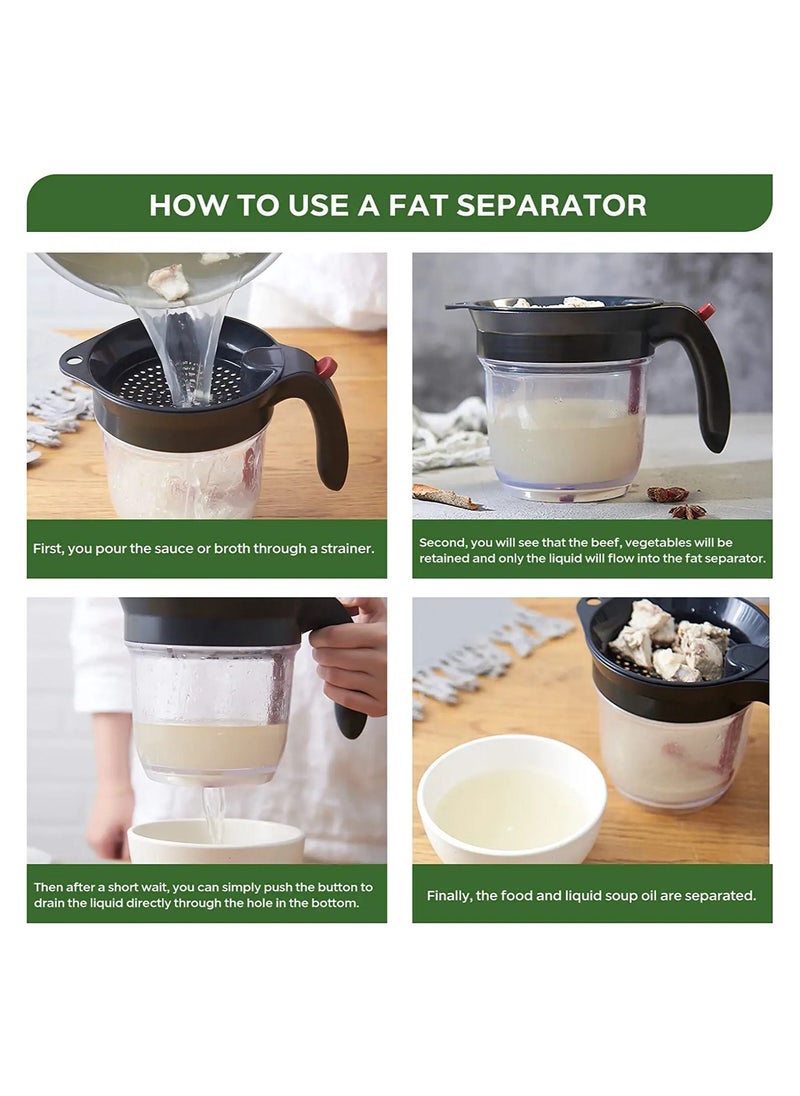 SYOSI - Fat Separator With Bottom Release - 1L Grease Separator Cup Fat Skimmer For Cooking, Measuring Cup Healthier Gravy, Soup, Stock And Oil Separator - Image 1