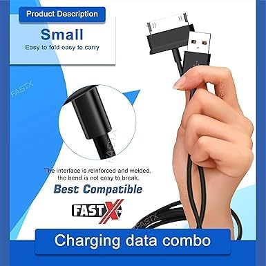 FASTX USB Data Cable Fast Sync Charger for Samsung Galaxy Tab 2 10.1 P5100 P3100 Tablet Black 30 Pin Connector Speed Transfer Mobile Charging Cord Android Device Accessory Durable - Image 4