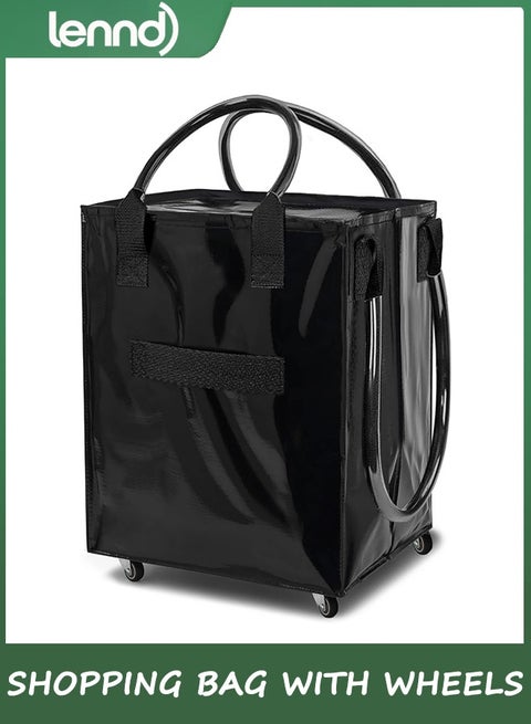 Reusable Grocery Bag On Wheels, Shopping Trolley, Rolling Tote, Zipper Closure, Lightweight, Carries Up to30 KG & Fits 5 Grocery Bags, Folds Flat, Unbreakable Handles