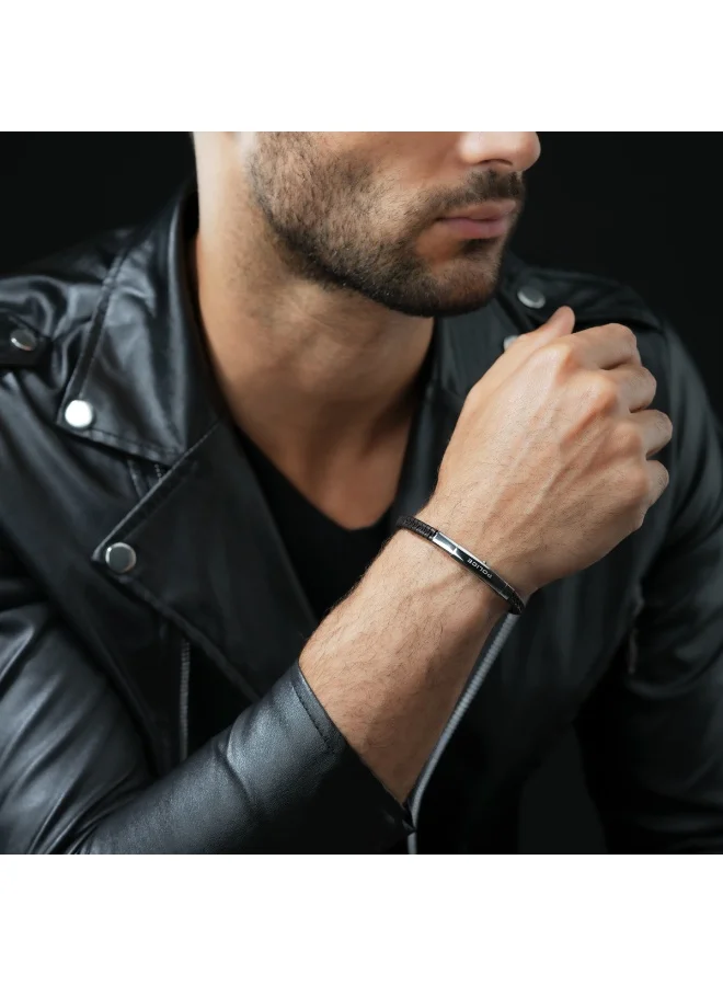 Police  Indy II Black Leather Bracelet for Men for Men | Best Price UAE