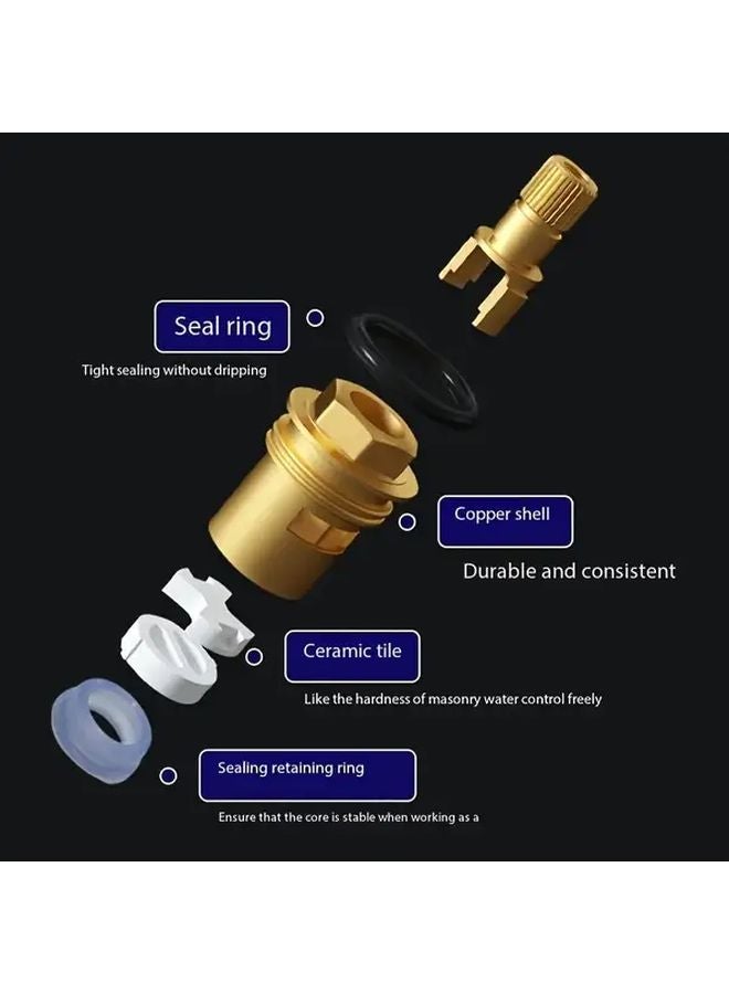 صمام صنبور الحمام النحاسي مع قرص سيراميك، قطعة واحدة، تحكم مزدوج المقابض للساخن والبارد - Image 3