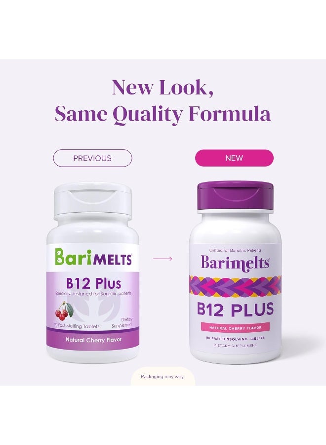 BariMelts B12 Plus, Dissolvable Bariatric Vitamins, Natural Cherry Flavor, 90 Fast Melting Tablets - Image 2