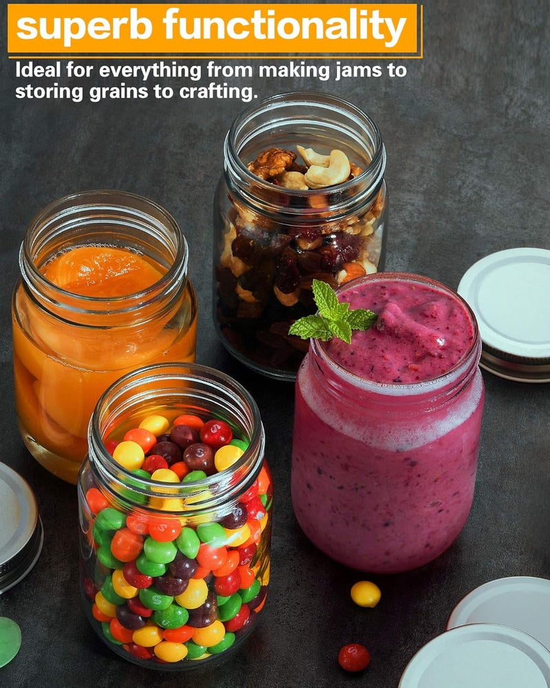 Rainforce 16 oz Mason Jars With Lids Regular Mouth 15 Pack-16oz Glass Jars with Silver Lids,Bulk Pint Clear Glass Jars For Meal Prep, Food Storage With 20 Labels - Image 5