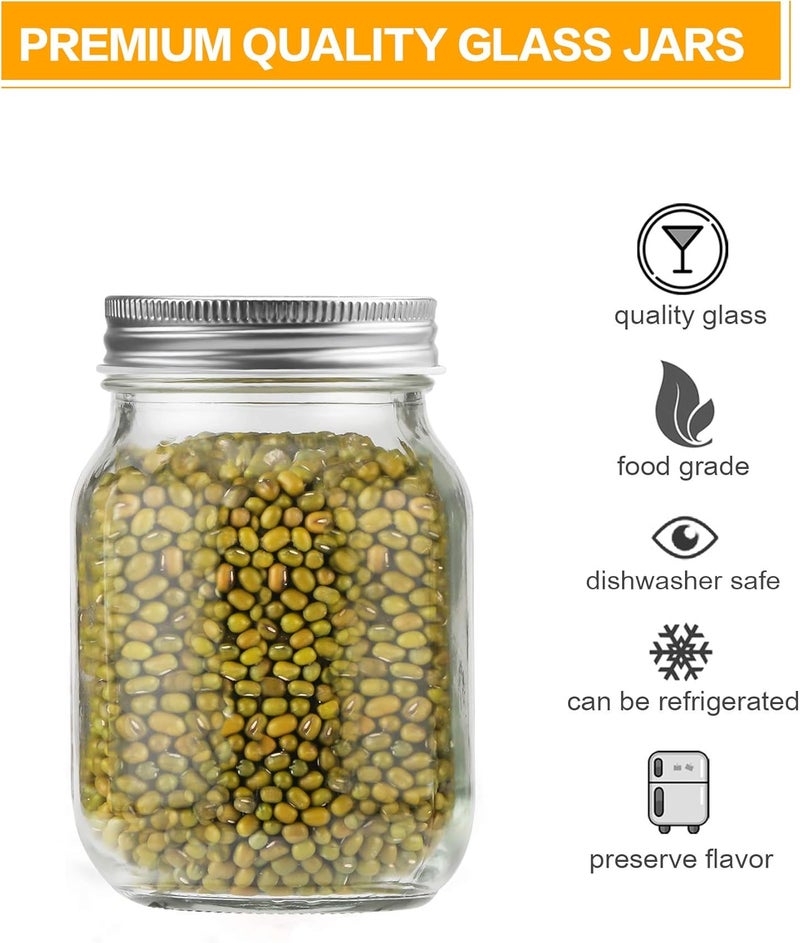Rainforce 16 oz Mason Jars With Lids Regular Mouth 15 Pack-16oz Glass Jars with Silver Lids,Bulk Pint Clear Glass Jars For Meal Prep, Food Storage With 20 Labels - Image 3