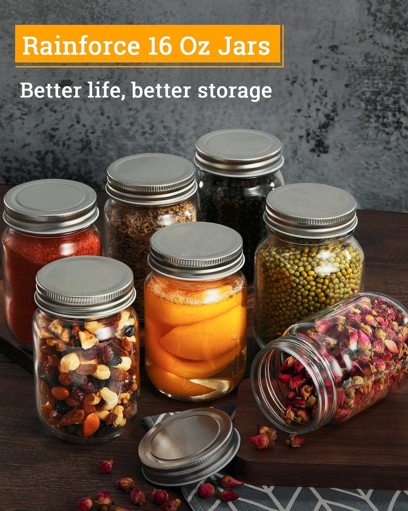 Rainforce 16 oz Mason Jars With Lids Regular Mouth 15 Pack-16oz Glass Jars with Silver Lids,Bulk Pint Clear Glass Jars For Meal Prep, Food Storage With 20 Labels - Image 2