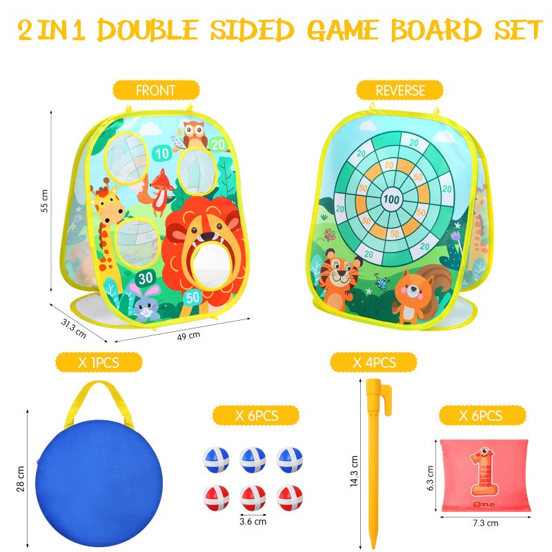 Yunsailing 63 Pcs Carnival Outdoor Games Set for Kids Include Animal Bean Bag Toss Plastic Cones Bean Bags Ring Toss Egg and Spoon Race Field Yard Lawn Outdoor Game Gift for Birthday Party - Image 3