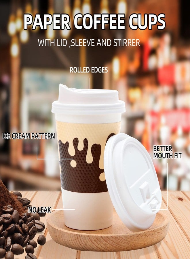 Tamone 48 PACK 16OZ Disposable Coffee Cups with Lids, Sleeves and Stirrers, Pink and Brown 16OZ Paper Cups To Go Coffee Cups with Lids Leak Proof, White Paper Cups for Cold/Hot Beverage Chocolate - Image 4
