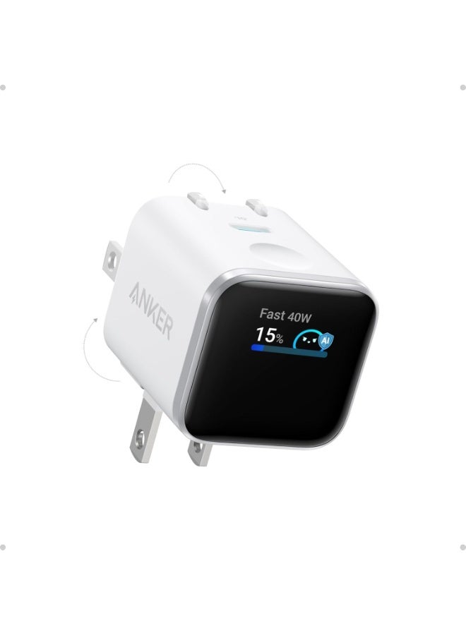 Anker Smart Display Charger,Anker Nano 45W Max GaN Fast Charging USB C Charger Block,180° Foldable Plug,Smart Recognition,Built-in Care Mode,for iPhone17/16/15(Non-Battery,One USB-C Port,No Cable)(Chinese version) white