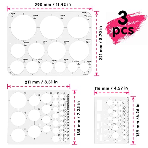 Tamaki Circle Template Circle Round Stencil Templates for Drafting for Office and School Building Formwork Drawings Templates, Large and Small Size, 3 Pack - Image 2