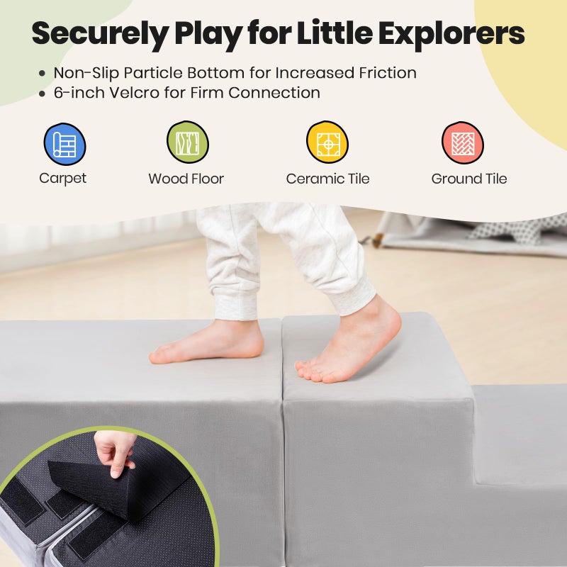 Rinnebbit 6-Piece Foam Climbing Blocks for Toddlers, Climb and Crawl Soft Foam Play Set with 47x47 Inch Baby Play Mat for Floor, Machine Washable Cover, Soft Climbing Toys for Toddlers 1-3 (Gray) - Image 2