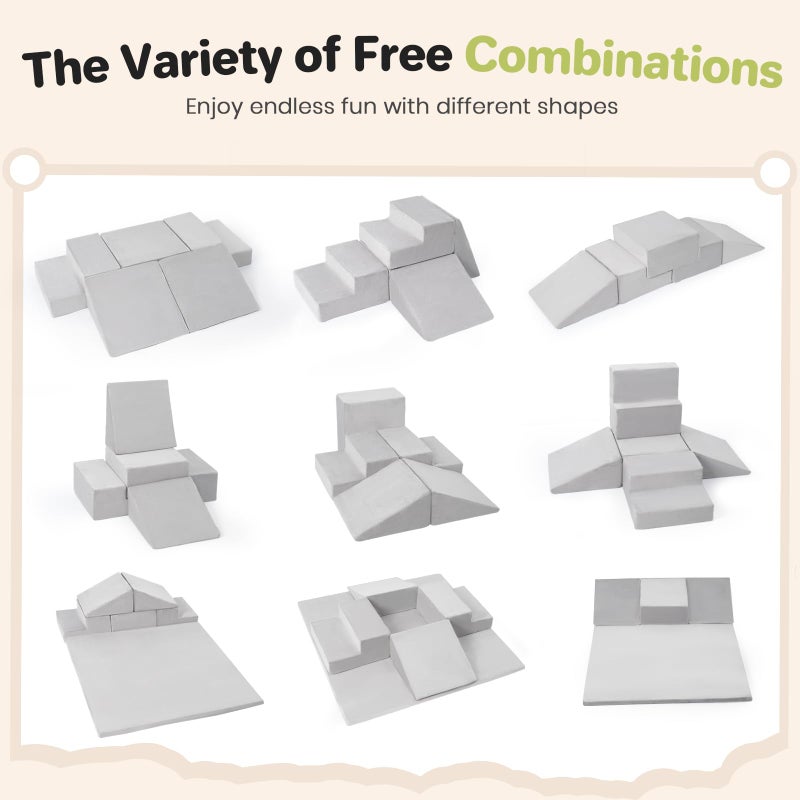 Rinnebbit 6-Piece Foam Climbing Blocks for Toddlers, Climb and Crawl Soft Foam Play Set with 47x47 Inch Baby Play Mat for Floor, Machine Washable Cover, Soft Climbing Toys for Toddlers 1-3 (Gray) - Image 3