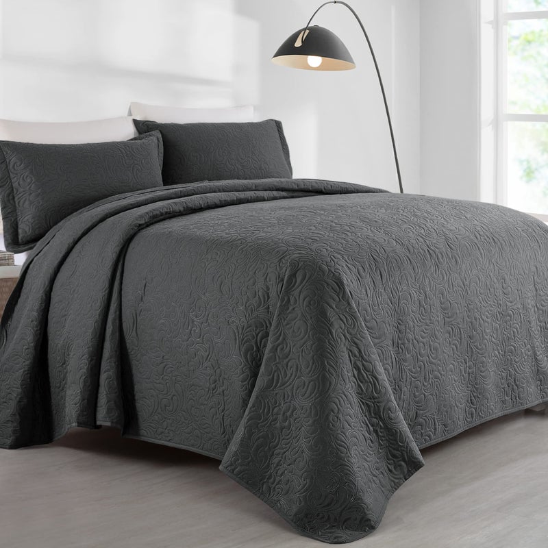 HOMBYS Alaska King 132x 120 Bedspread Coverlet Set 3 Piece Lightweight Oversized King Quilt Bedding Set with Matching Shams Grey