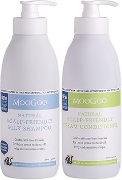 MOOGOO باقة شامبو وكريم بلسم حليب موغو الطبيعي لفروة الرأس الجافة والحساسة المعرضة للإكزيما والصدفية والقشرة 2x 500 مل - Image 1