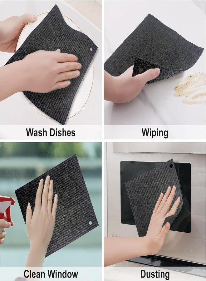 Spunspon 6 - Pack Swedish Kitchen Dish Cloths - Reusable Paper Towels for Counters & Dishes - Eco Friendly Cellulose Sponge Cloth - Assorted (Black) - Image 2