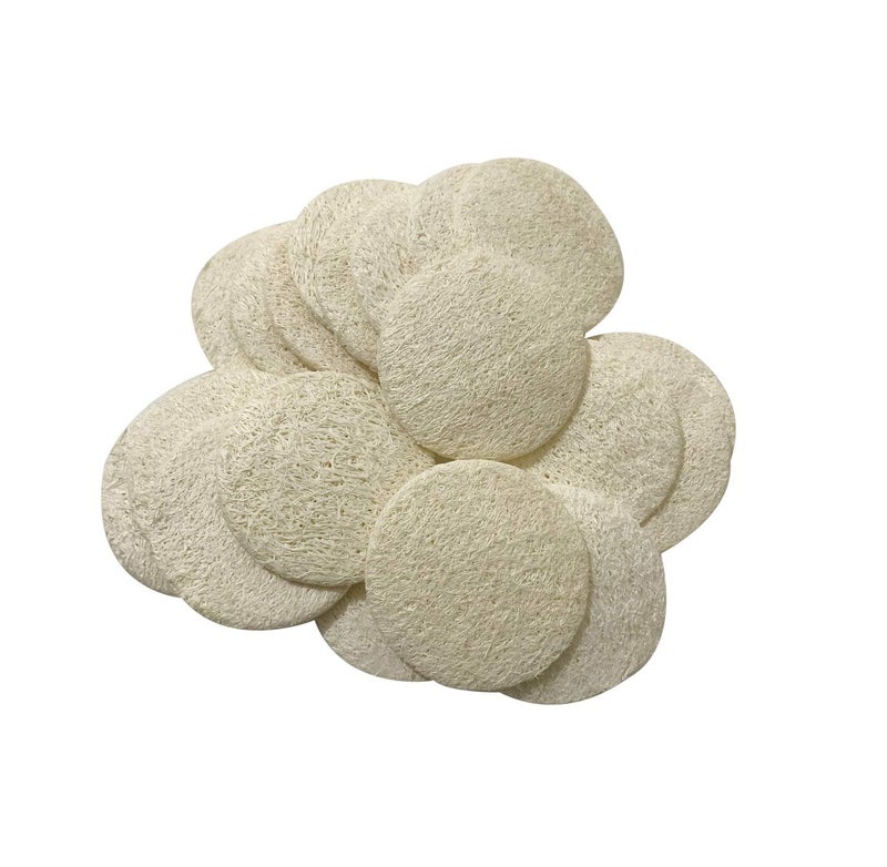 KEWLYSEU Facial Loofah Pads, 2.36 inches Round Complexion Natural Loofah Facial Discs Exfoliating Facial Loofah Skin Scrub Pack of 20 - Image 1