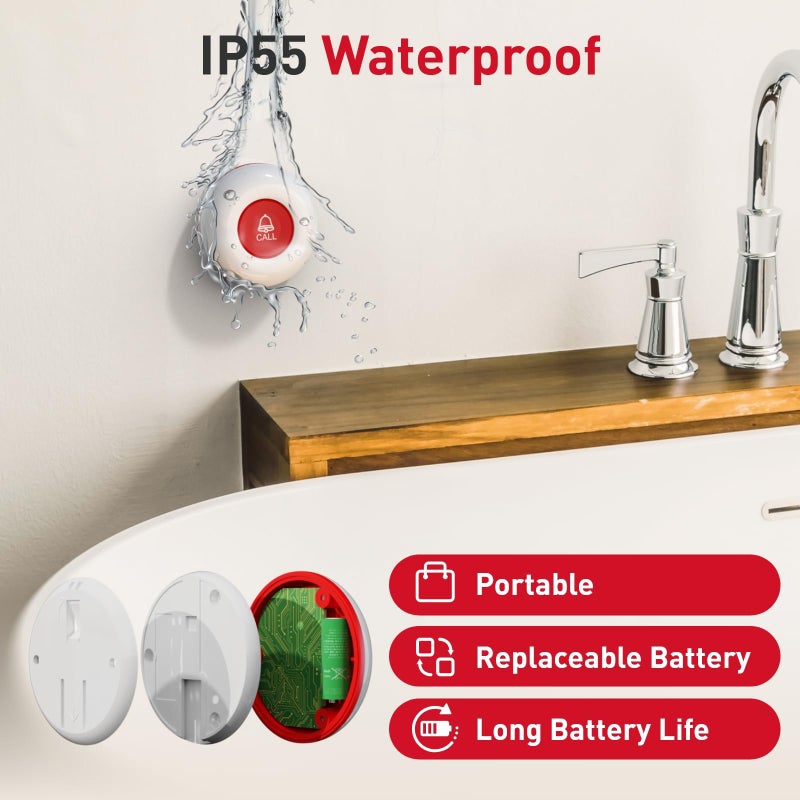 CallToU Caregiver Pager Elderly Alert Call Button for Seniors Smart Patient Call Bell Wireless Emergency Button System Adult Monitors at Home 3 Plugin Receivers 3 Waterproof Portable Transmitters - Image 4