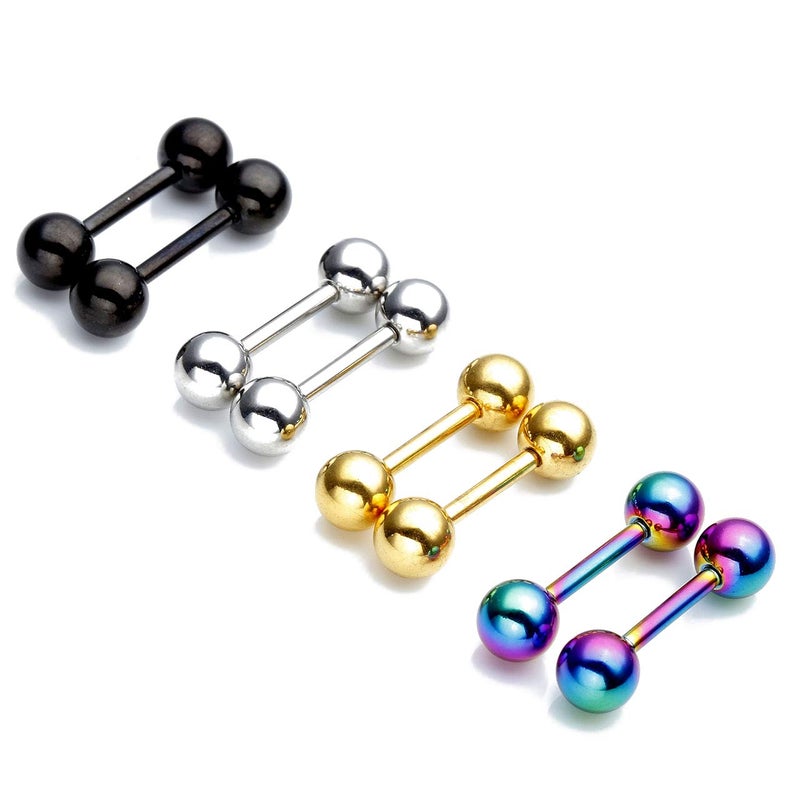Zysta Stainless Steel 14G Body Piercing Barbells Silver Gold Black Rainbow Color 10mm Post Studs Earring Nipple Nose Tongue Helix Tragus Cartilage Labaret Medusa Lip Eyebrow Straight Bar 6mm Ball Screw - Image 1