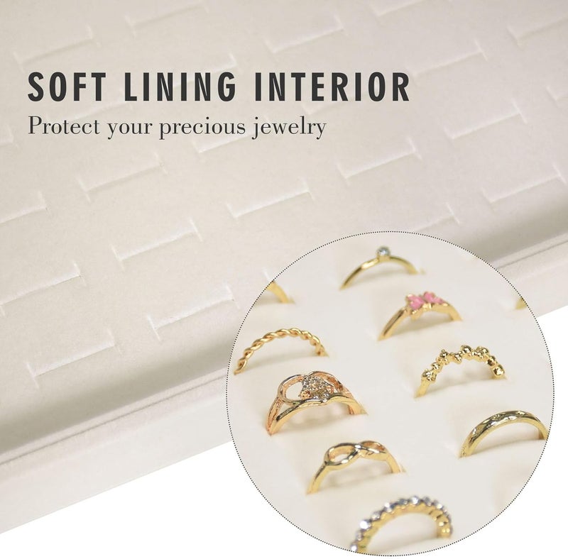Siveit Velvet Ring Display Tray Organizer Box with Transparent Lid, 100 Slot Ring Holder Showcase For Store Display Jewelry Show Home, Ring Organizer For Rings Earrings (Beige) - Image 2