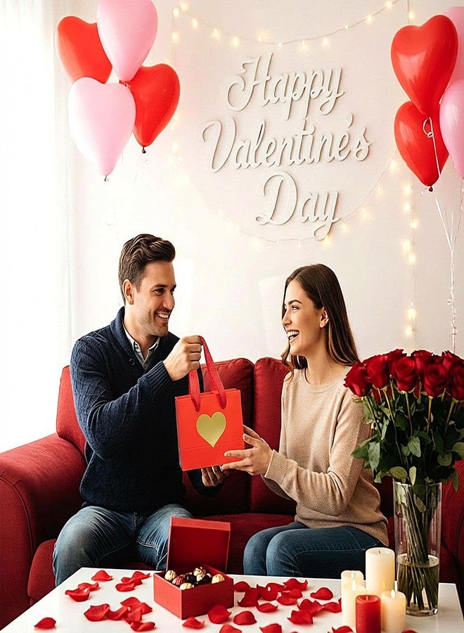 Weekgrat 24 Pcs Mini Valentine Gift Bags with Handle 4.72 x 3.94 x 2.36 Inch Small Heart Shaped Pattern Treat Goodie Candy Bags Bulk for Valentine Party Supplies Decoration (Red and Gold) - Image 4